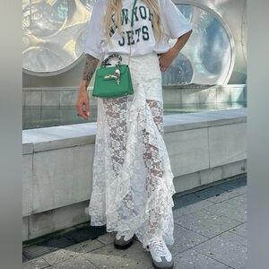 Elegant White Lace Maxi Skirt
